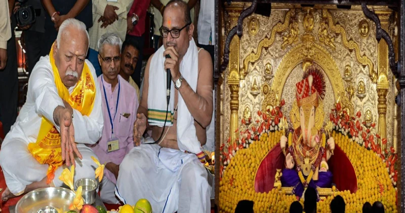 RSS Sarsanghchalak Mohan Bhagwat offers prayers at Shreemant Dagdusheth Halwai Ganpati temple