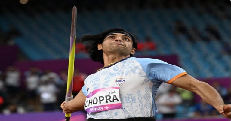 Neeraj Chopra after winning gold at Asian Games